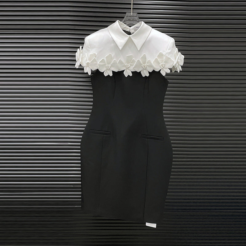 alma Collar Flower Mini Dress In Black