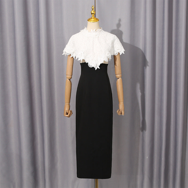 alice lace patchwork shawl bodycon midi dress in black