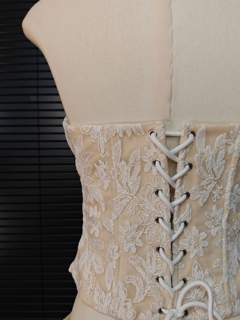 white Herringbone tube top floral ruffle mini dress suit