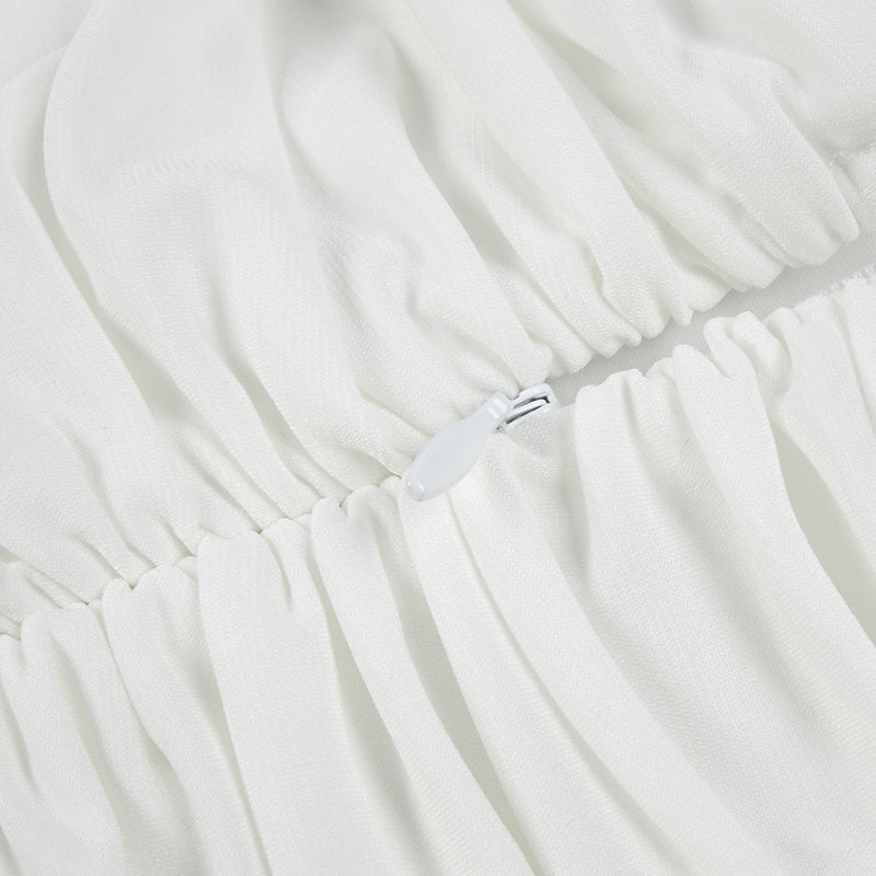 long sleeve draped cowl neck maxi dress in white