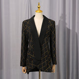 adelaide black Folded Collar Rhinestone Blazer
