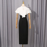 alice lace patchwork shawl bodycon midi dress in black