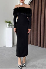 susie furry embellished bodycon midi dress in black