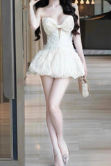 emma Bowknot hollow tube top mini dress in beige