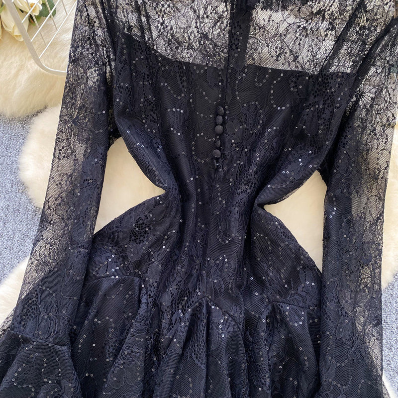 Green Embroidered Flared Mini Dress