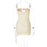 meroy Strapless Lace Mini Dress in Baby Pink