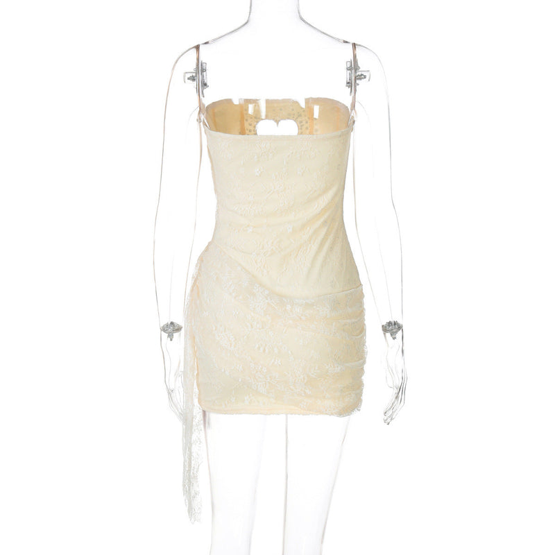 meroy Strapless Lace Mini Dress in Baby Pink