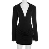 amelia v-neck ruched Blazer Mini Dress in black
