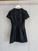 janice Black Sequin Tweed Bow Mini Dress
