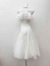 apphia Off Shoulder Ruffle Midi Dress In white