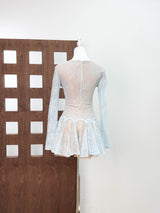 eileen Long-sleeve v-neck lace A-line mini dress in blue