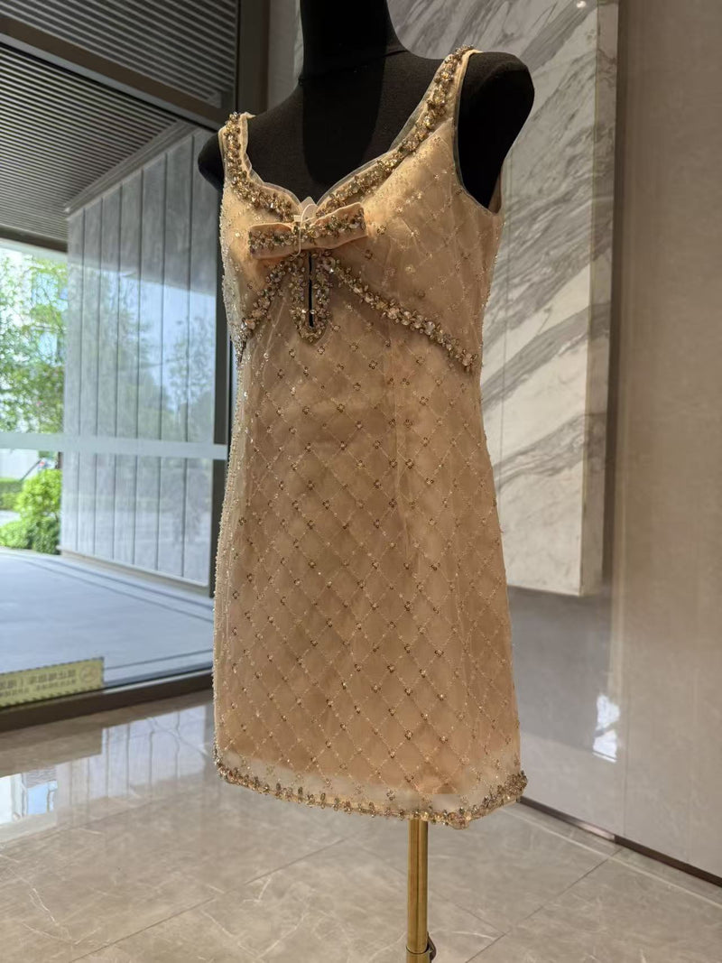 mona Embellished Rhinestone Sequin Mini Dress in yellow