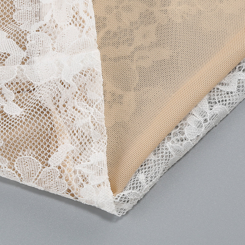 Lace jacquard fishbone bodycon mini dress in white