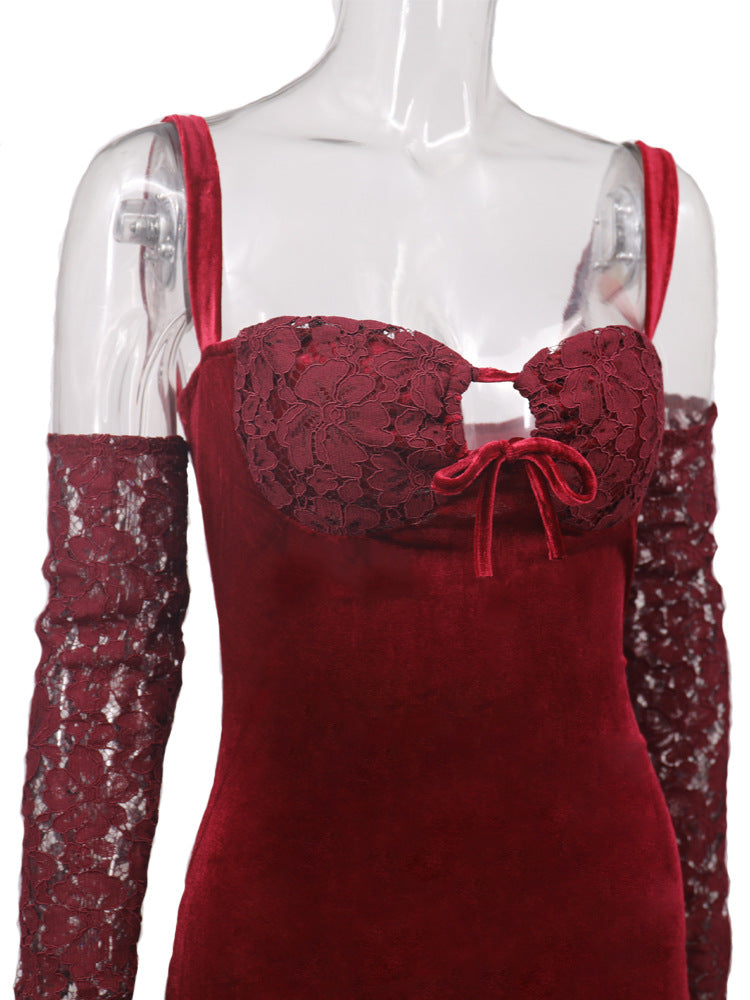 VELVET MAXI DRESS IN WINE