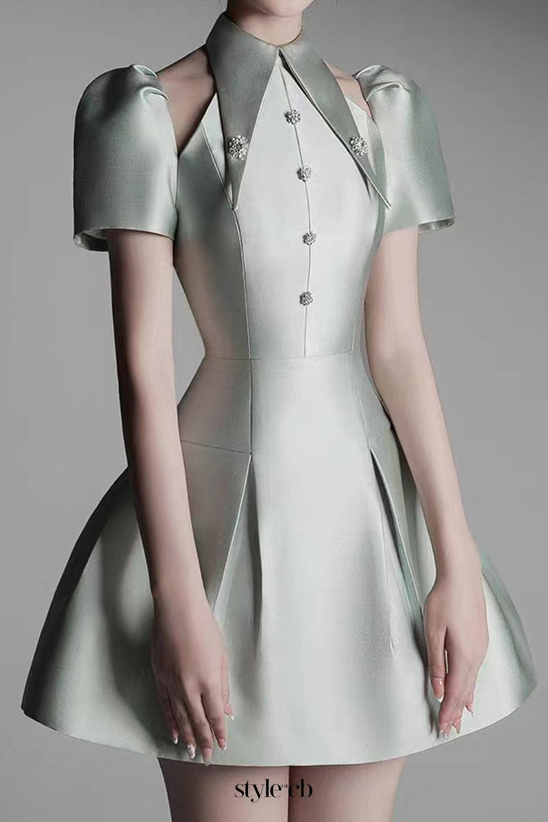 puff sleeve cut out a-line mini dress in green