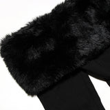 rita Black long-sleeve off-shoulder mini dress with fuzzy details