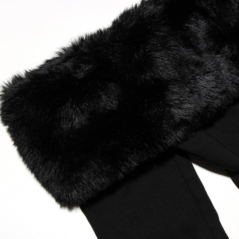 rita Black long-sleeve off-shoulder mini dress with fuzzy details