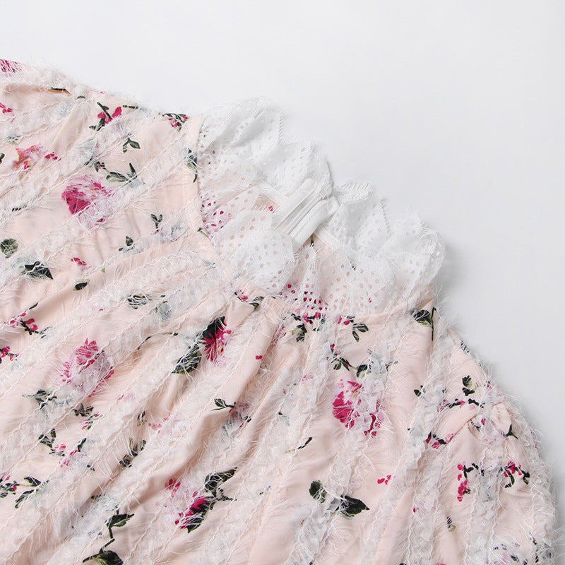 sebastiane Lace-trim long-sleeve floral midi dress in white