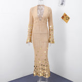elma Golden Aura v-neck Knitted maxi Dress