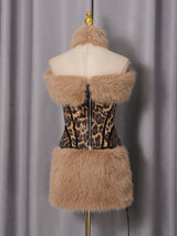 suzanne Leopard Fur Sequin Skirt Set