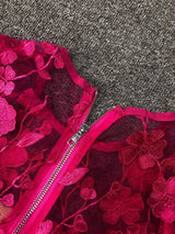 Rose red floral lace Long Sleeve Mini Dress