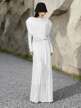 beryl pleated Knitted Fabric Maxi Dress in white