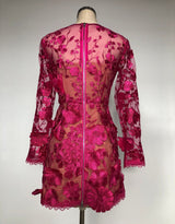 Rose red floral lace Long Sleeve Mini Dress