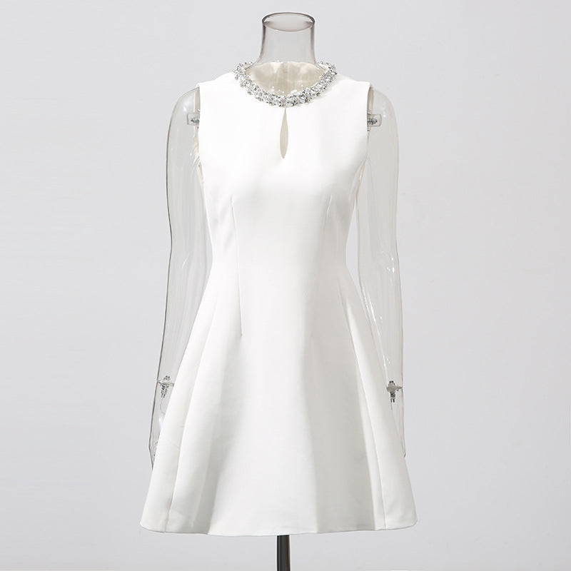 alyssa Round neck diamond sleeveless dress in white