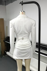 amelia v-neck ruched Blazer Mini Dress in white