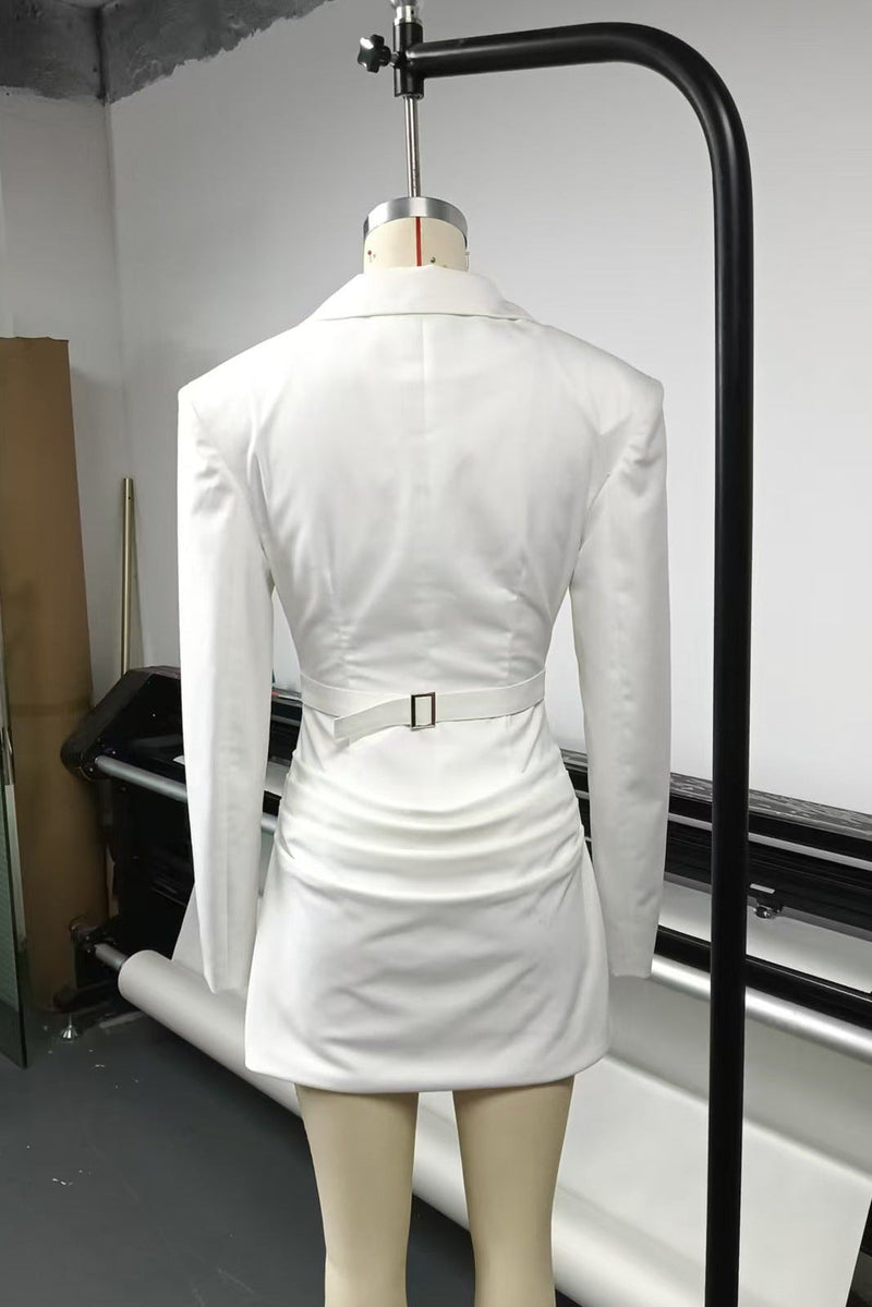 amelia v-neck ruched Blazer Mini Dress in white