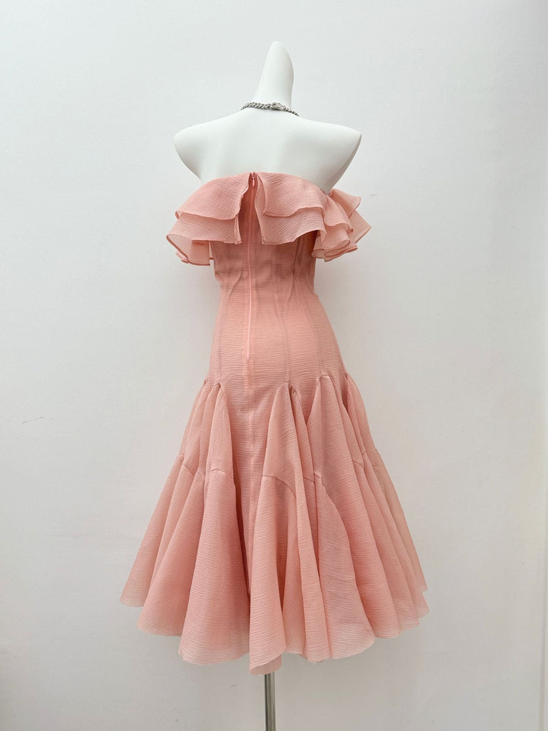 apphia Off Shoulder Ruffle Midi Dress In pink