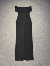 laurel Off-shoulder rhinestone bandage maxi dress in black