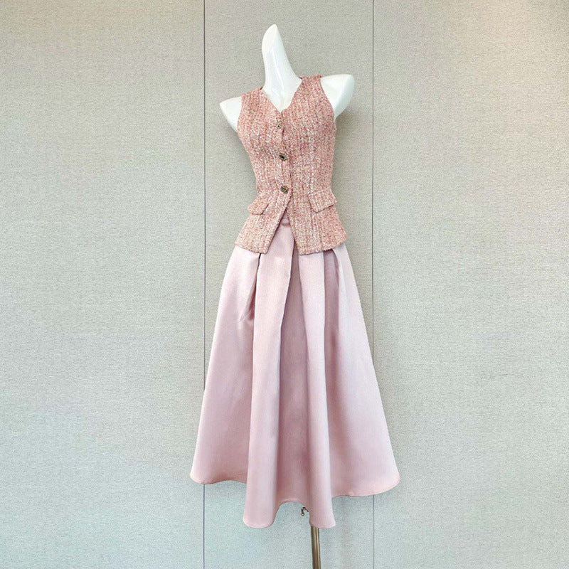 Ella pink V-Neck Sleeveless Top & Skirt Two-Piece Set