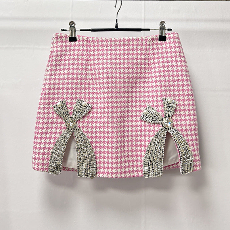 helen Embellished checked wool-blend blazer set in pink