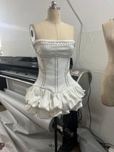 regina strapless puffy mini dress in off-white