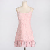 FLORAL APPLIQUÉ PLEATED HEM MINI DRESS IN PINK