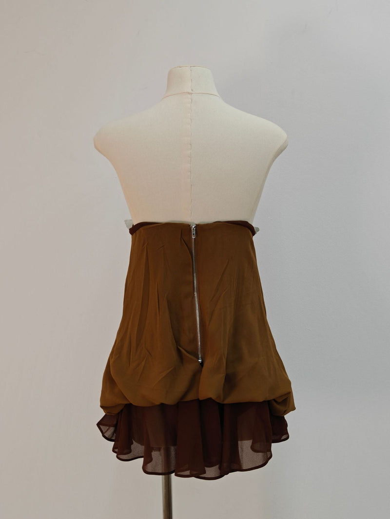 brown 3d Butterfly Fishbone Tunic Top Mini skirt Set