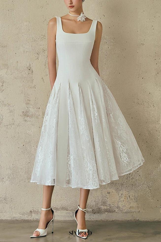 kitty square neck lace maxi dress in white