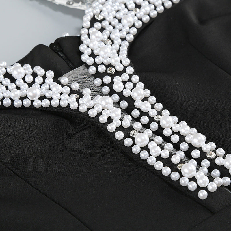 Halter Pearl Crystal-Trim Gown in black