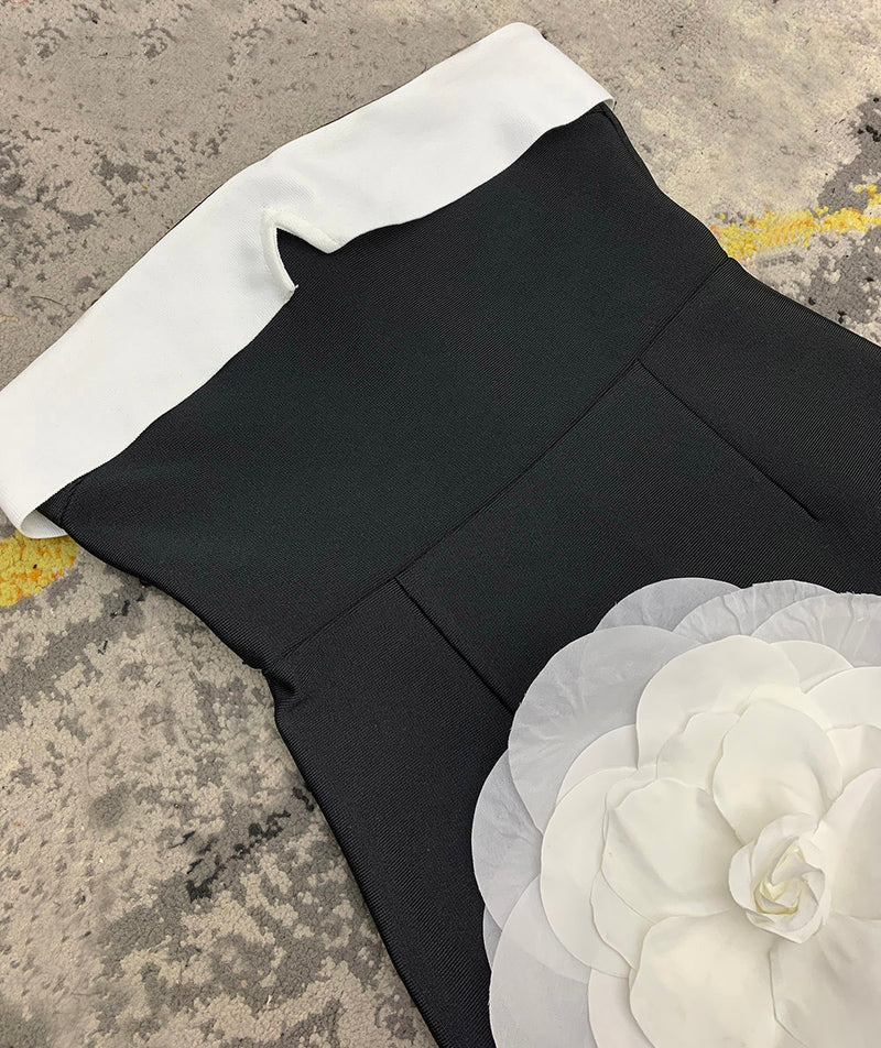 Makala 3d Flower Fishtail Maxi Bandage Dress in black