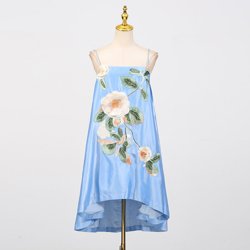 edwina applique floral Embroidered Mini Dress in blue