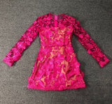 Rose red floral lace Long Sleeve Mini Dress