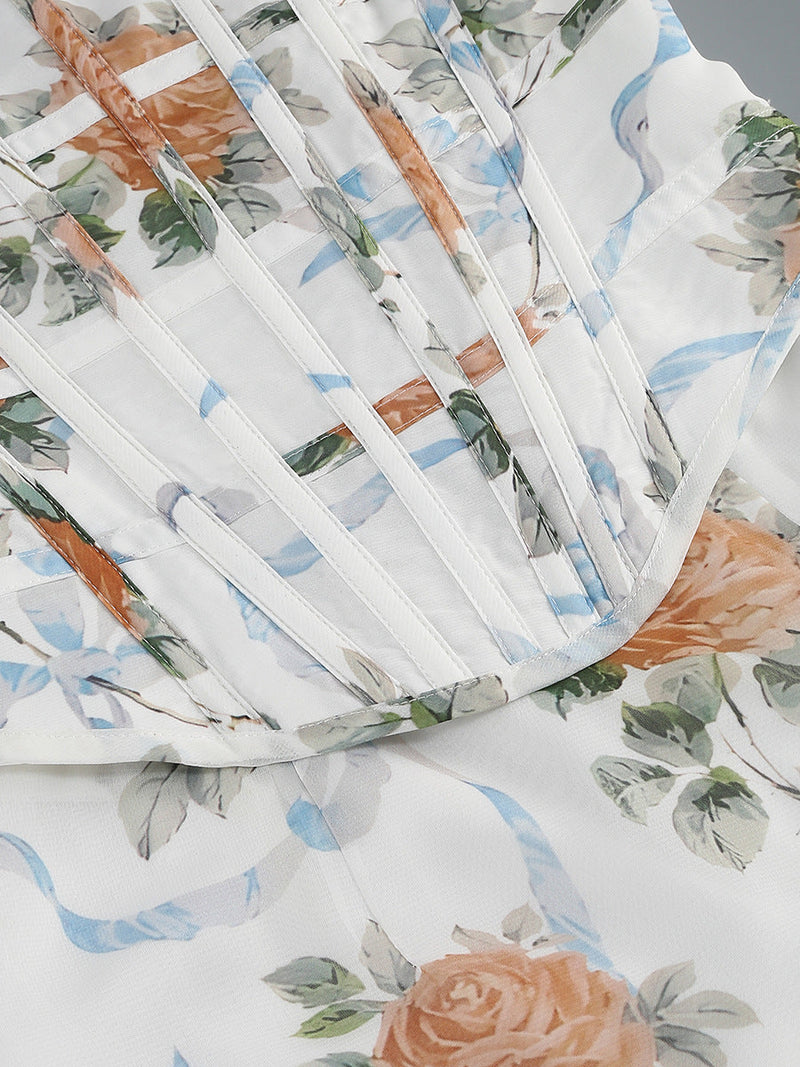 phoenix white Floral Print Fitted Corset Maxi Dress