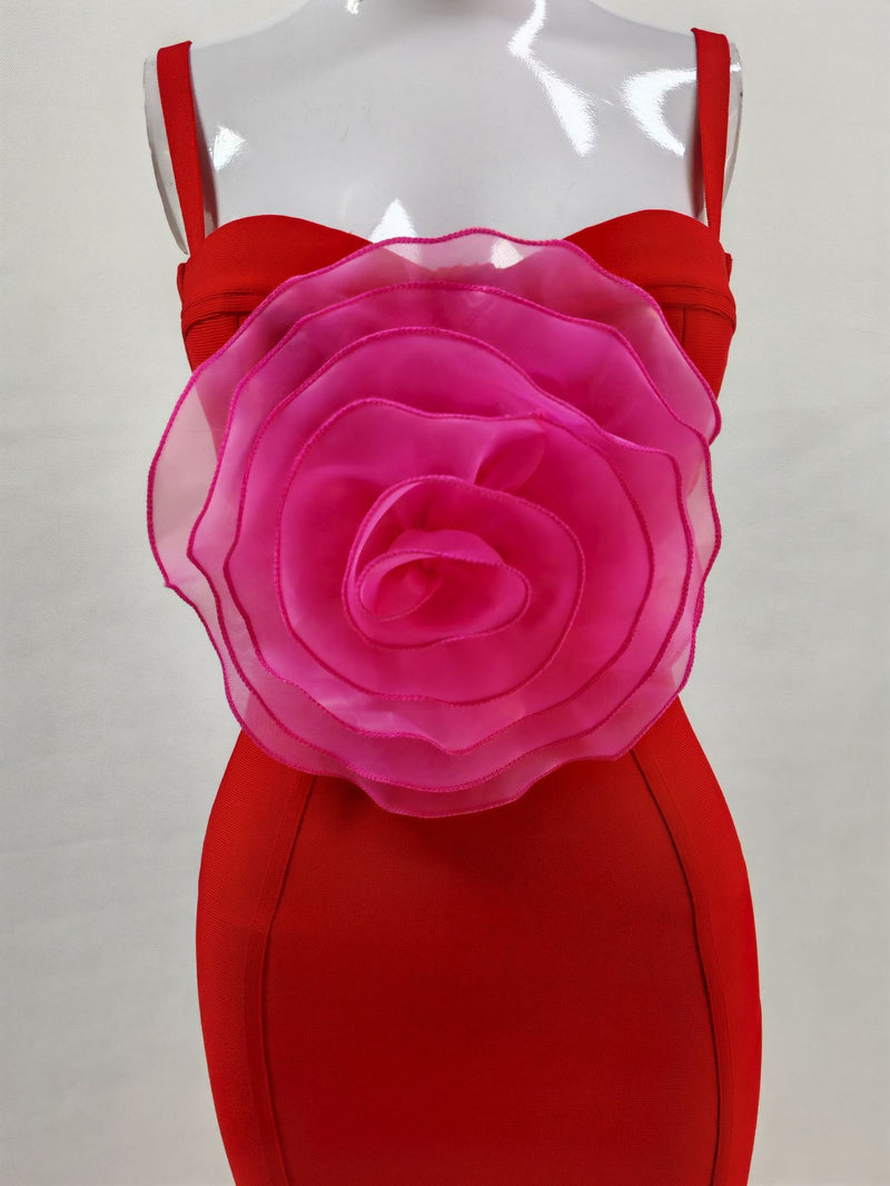 Jacey Mesh Flower Bandage Midi Dress