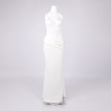 priscilla Strapless Veiled Corset Maxi Dress in white