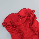 sally ruffle trim strapless mini dress in red
