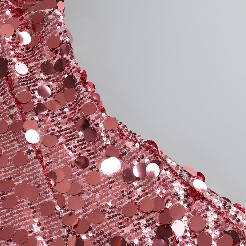 virginia Strappy Sequin Embellished Mini Dress in pink