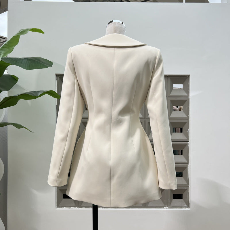 amanda Long Sleeve Button Up Flower Blazer in beige