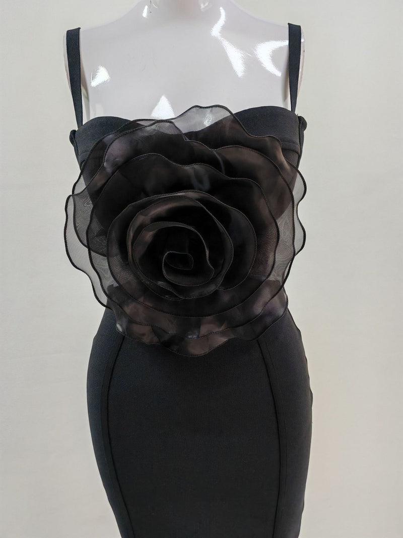 Jacey Mesh Flower Bandage Midi Dress