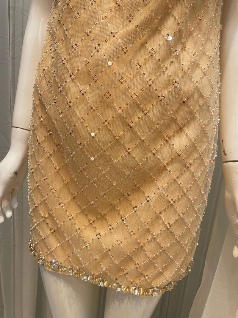 mona Embellished Rhinestone Sequin Mini Dress in yellow